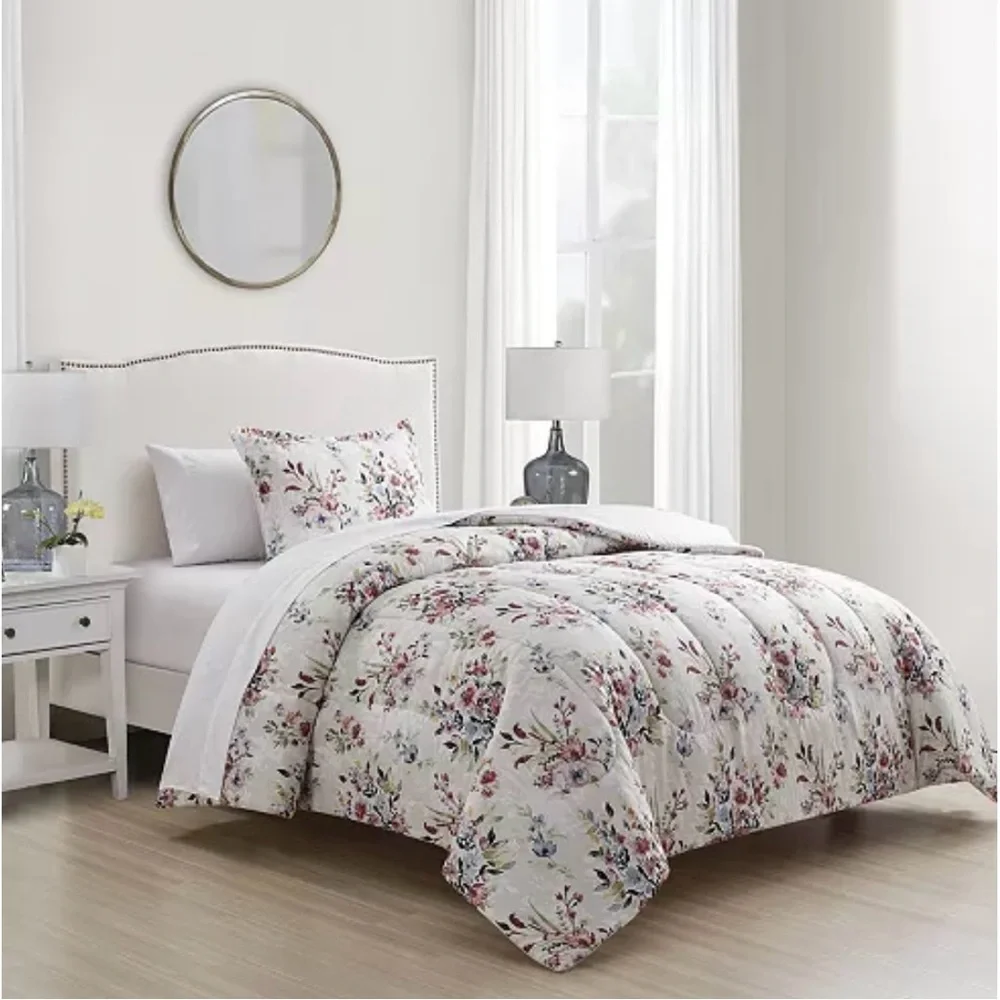 NWT Elegant Full / Queen Floral Comforter Set - White and Pink